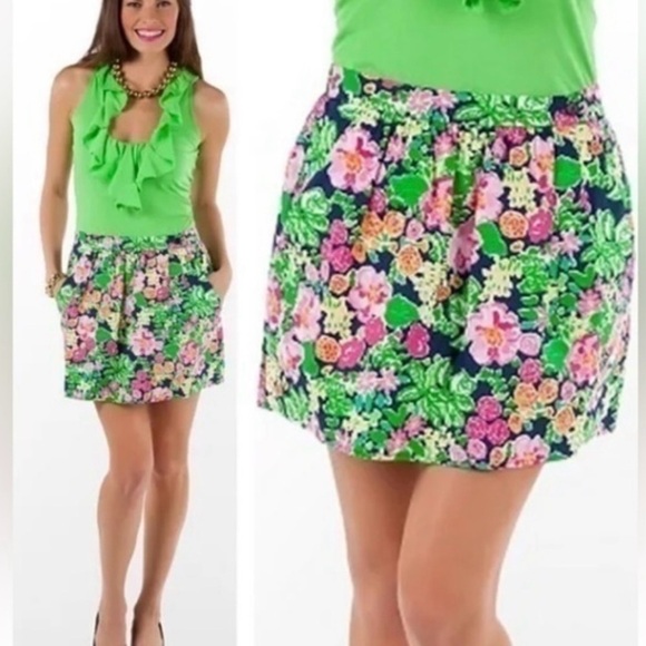 Lilly Pulitzer • Mimosa Mini Getaway Garden Pink & Green Floral Skirt • Size M - Picture 1 of 7